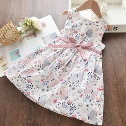 Melario Bow Girl Princess New Summer Kid Girls Sukienka Floral Sweet Party Suits Kostium Butterfly Dzieci odzież L2405