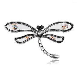 Brooches Vintage Silver Color White Imitation Shell Dragonfly Brooch For Women Fashion Flying Insect Animal Dress Coat Pins Cute Jewelry