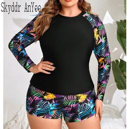 Women's Swimwear Women Plus Size Two Piece Swimsuit Printed Long Sleeve Surfsuit Sun Protection High Waist Sports Bathing Suit