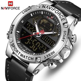NAVIFORCE Top Brand Mens Fashion Sport Watchs Men Leather Waterproof Quartz Wristwatch Military Analogue Digital Relogio Masculino 313h