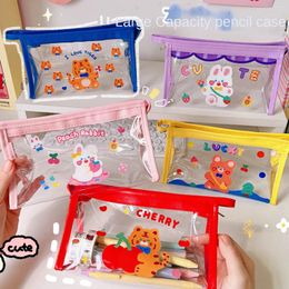 Storage Bags Transparent Portable Cosmetic Bag For Girls Ins Student Stationery Pencil Case Kawaii