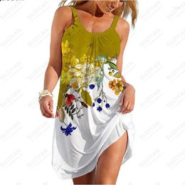 Casual Dresses 2024 Fashion Summer Women's Dress Gradient Flower 3D Print Beach Strap U Neck Short Sleeve Hawaiian A-line