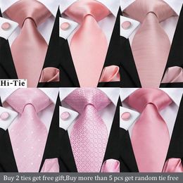 Hi-Tie Silk Mens Wedding Tie Peach Pink Solid Gift Necktie For Men Fashion Design High Quality Hanky Cufflink Set Business Party 240517