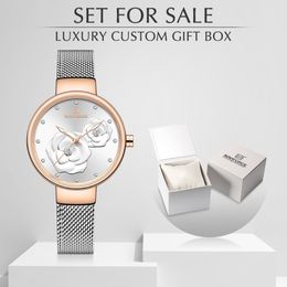 Women Watch Set for Sale NAVIFORCE Top Luxury Brand Steel Mesh Waterproof Ladies Watches Flower Quartz Charming Girl Clock 290d