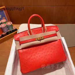 Desigenr Bags Ostrich Handbags Tote Bag Leather 5a Genuine Handswen Tomato Red rj
