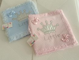 Blankets Baby Girl King Crown Embroidered Swaddle Blanket Blue Pink Chickpea Pattern Cotton Soft