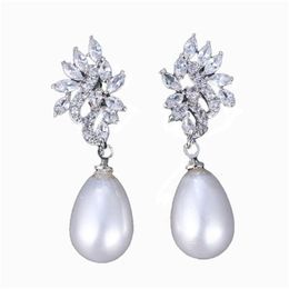 Dangle Chandelier Pearl Cubic Zirconia Earrings For Women Bride Wedding Statement Jewelry Minimalist Bridesmaid Gifts Drop Delivery Dhayo