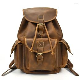 Backpack Vintage Men Leather Genuine Laptop Student Leisure Bag Travel