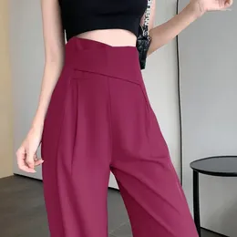 Women's Pants Wide Leg Women Casual Baggy High Waist Simple Temper Streetwear Pure Folds Chic Full-length Trouser Personality Fashion