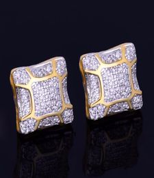 New Gold Star Hip Hop Jewellery 11mm Square Crackle Stud Earring for Men Women039s Ice Out CZ Stone Rock Street Three Colors1519717