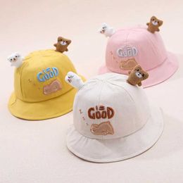 Caps Hats Cartoon Ear Baby Bucket Hat Cute Bear Embroidered Panama Hat for Infant Boy Girl Spring Summer Korean Kids Fisherman Caps Y240517