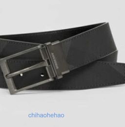 Designer Borbaroy belt fashion buckle genuine leather Belt for mens dual use charcoal gray checkered leather belt 80653411 STUKX2