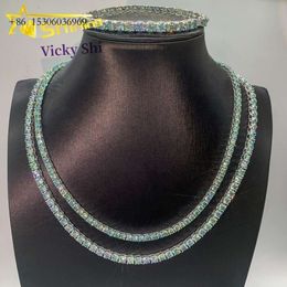 Hot Sell Sier Hip Hop Jewelry Pass Diamond Tester Green Blue 3Mm Moissanite Tennis Chain Bracelet & Necklace