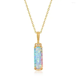 Chains ALLNOEL 5 15mm Synthetic Opal 925 Sterling Sliver Pendant Necklace For Women Gemstone Vintage Fine Jewellery Gifts