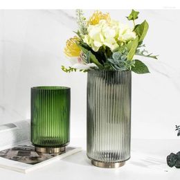 Vases Copper Border Green Glass Vase Hydroponics Flower Pots Decorative Arrangement Desk Decoration Floral Modern Decor