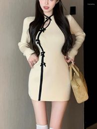 Casual Dresses Chinese Style Women Long Sleeve Deisgn Short Dress 2024 Slim Sexy Elegant Clothes Korean Fashion Y2K One Piece
