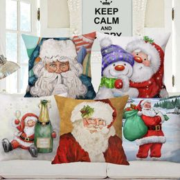 Pillow Christmas Festival Cover Joy Snowman Santa Claus Hand Painting Decorative Pillows For Sofa Home Decoration