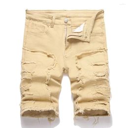Men's Jeans Summer Men Vintage Ripped Splicing Straight Slim Fit Denim Shorts Street Male Solid Casual Five-point Pants