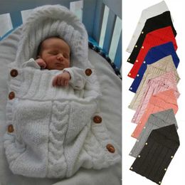 Sleeping Bags Newborn baby blanket knitted button crochet winter warm cotton bag sleep bag Y240517