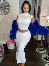 Work Dresses WLWXR Summer Bodycon 2 Two Piece Sets Casual Club Outfits Women 2024 White T Shirts And Long Skirts Set Fashion Matching