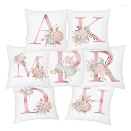 Pillow 26 Alphabet Initials Covers Pink Rose Flower With English Letters HOME LOVE Decorative Pillows For Sofa Decoration