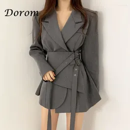 Women's Suits Fashion Design Lace-up Blazer For Women Spring Korean Style Turn-down Collar Long Sleeve Irregular Suit Jacket Female Loose