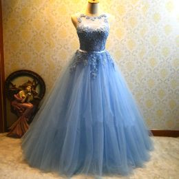 Ball Gown Blue Quinceanera Dresses 2020 Tulle Appliques Sweet 16 Long Party Prom Gown Vestidos De 15 Anos 289x