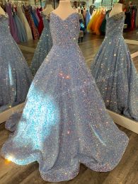 Dresses Iridescent Girl Pageant Dress 2023 Velvet Sequin Beading OffShoulder little Kid Birthday Formal Party Gown ALine Toddler Teens P