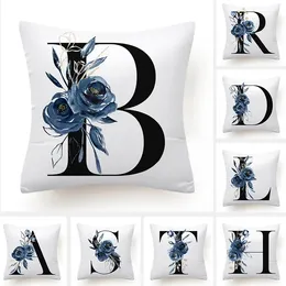 Pillow Floral Alphabet Cover 45x45 Blue Flowers Pillowcase Decorative Sofa S Throw Pillows Home Decor Cases