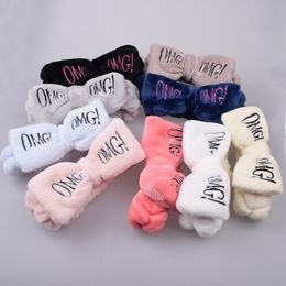 Fashion Letter OMG Headbands for Women Girls Bow Head Band Wash Face Turban Makeup Elastic Hair Bands Coral Fleece Hair Accessories 252H