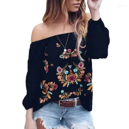 Women's T Shirts Sexy Chiffon Off Shoulder Women Floral Embroidery Tops 2024 Fashion Boho Black Femme Blusas