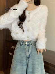 Women's Knits Soft Mink Plush Sweater Autumn And Winter Gentle Style Pink Knitted Cardigan Coat Short Unique Top