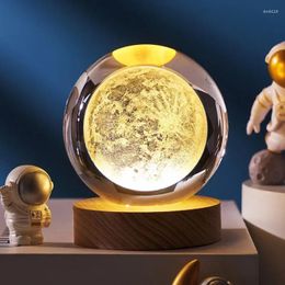 Decorative Figurines Ball LED Gift Modern Crystal Material Carved Decoration Astronomy Solar Laser Lighting System Glass Menus With
