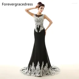 Party Dresses Forevergracedress Actual Pos Black And White Evening Dress Mermaid Sleeveless Applique Long Formal Gown Plus Size