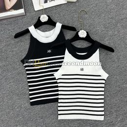 Stripe Print Tanks Top Women Letters Embroidered Vest Fashion Halter Top Contrast Color Knits Tees