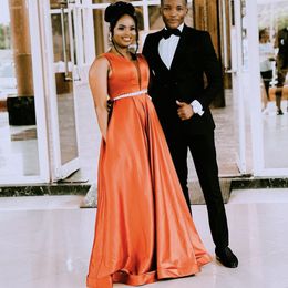 Prom Dresses Modest Evening Dress Wear Formal Gowns Party Black Couple Day Plus Size A-line V-Neck Elastic Satin Pockets