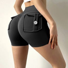 Peach Butt Fitness Shorts Exercise ThreeQuarter Pants Cargo Air Dry Pocket Yoga Tight Lift Summer 240513