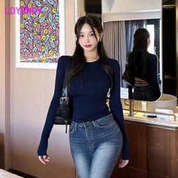 Women's T Shirts South Korea 2024 Autumn/Winter Open Back Hollow Out Tight Long Sleeve Underlay T-shirt Female