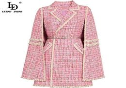 LD LINDA DELLA Fashion Designer Autumn Winter Cloak Coats High Quality Women double breasted pocket Belted Warm Pink Jackets 211236732446