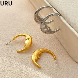 Stud Earrings Modern Jewellery Vintage Temperament Gold Colour Moon For Women Female Gifts 2024 Trend European And American Design