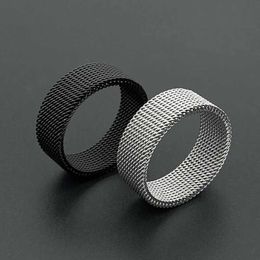 Band Rings Hot selling 8mm wide stainless steel gold black wire mesh finger RF Jewellery suitable for men and women size 7-10# direct shipping J240516