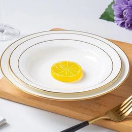 Plates Pure White Soup & Dish 8 Inch Pasta Plate Straw Hat Household 9 Bone China Set For Kitchen