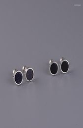 Stud Earrings Real Silver Black Round Fashion Stood Earring For Man Woman Unisex S925 Sterling Simple Jewerly Gift2811700