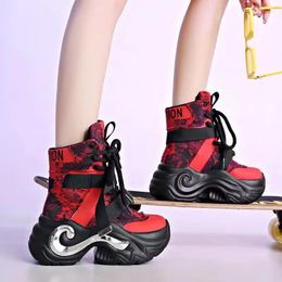 Casual Shoes Chunky Platform Vulcanised Women Spring Lace-Up Non-Slip Motorcycle Boots Breathable Thick Bottom Ankle Zapatillas