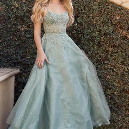 Party Dresses Elegant Spaghetti Straps A-Line Prom Dress 2024 Light Blue Lace Evening Classic Floor-Length Gown Vestidos De Novia