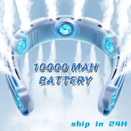 10000mAh Portable Neck Fan Mini Bladeless Silent Neckband Fan USB Rechargeable 3 Speeds Mute Wireless Electric Neck Cooler Fans 240517