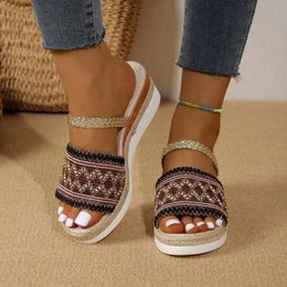 Slippers Weave Womens Platform Summer Shoes for Women 2024 New Beach Casual Heeled Sandals Bohemian Handmade Ladies Espadrilles H240516