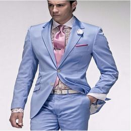 Hot Sale Light Blue Tuxedo 2016 Cheap Fashion Wedding Suits For Men Formal Suit Groom Tuxedos Tailcoat Jacket Pants Tie 230t