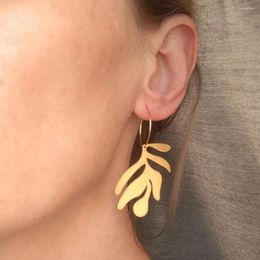 Dangle Earrings Vintage Gold Colour Leaf Drop Geometric Statement Metal Plant For Women Jewellery Accessories