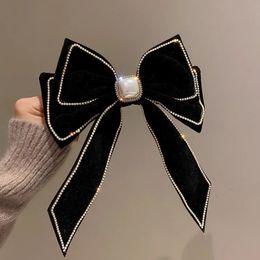 Korean Velvet Bow Hair Pins Fabric Rhinestone Pearl Hair Clips for Women Luxulry Jewelry Spring Clip Gils Hair Accessories 240509